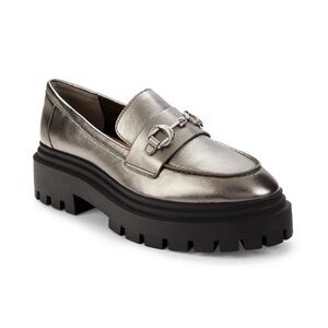 Stuart Weitzman Owen Chunky Metallic Leather Silver Loafers Women’s Size 38
